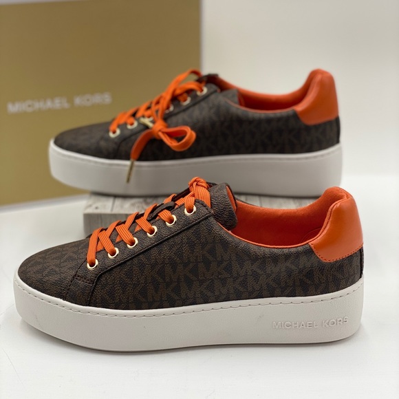 Michael Kors Poppy Lace Up Sneakers Tangerin - Picture 11 of 13
